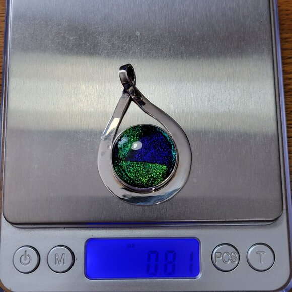 Dichroic Glass Sterling Silver Teardrop Pendant Blue & Green Handmade In Mexico - Picture 13 of 13